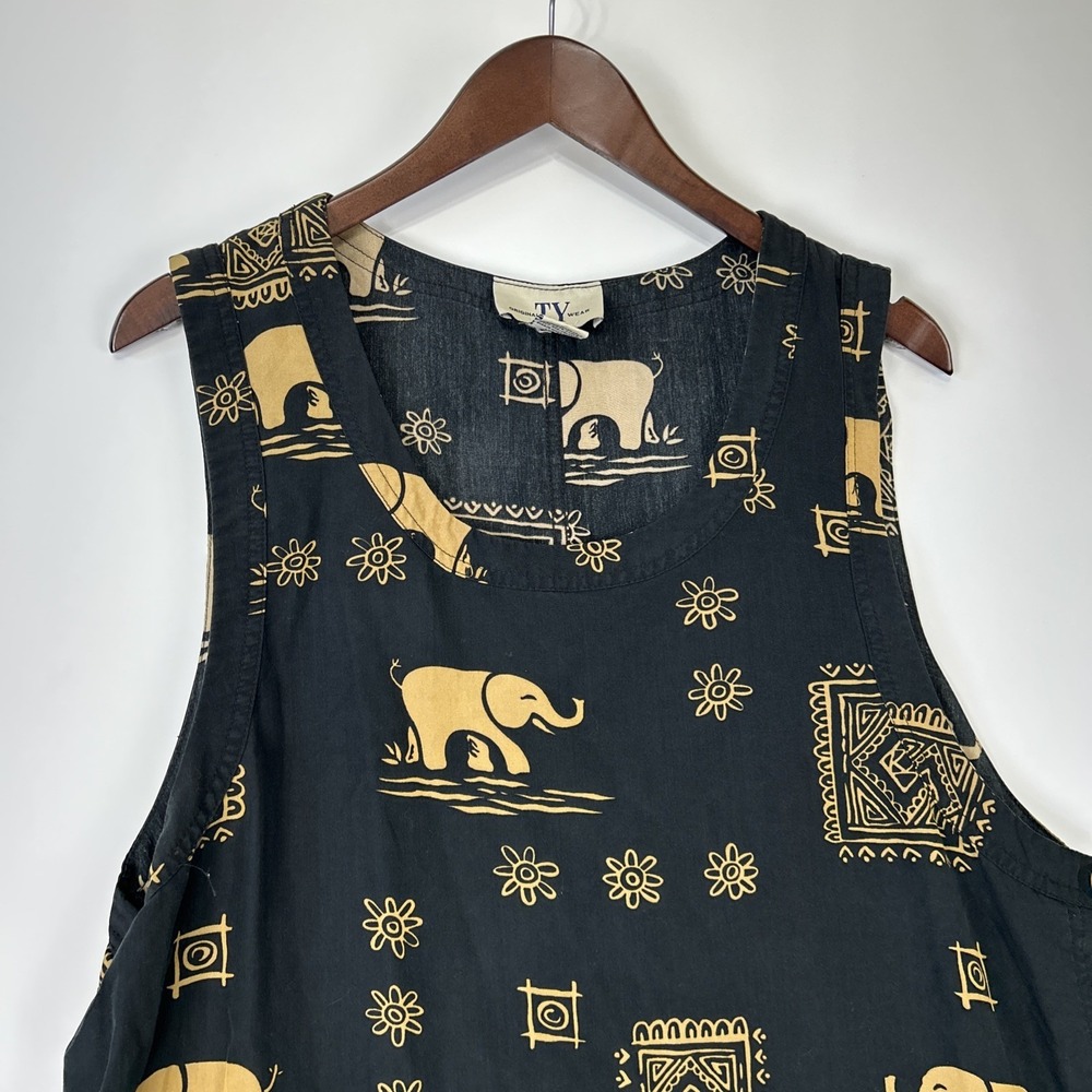 Vintage Ty Wear Safari Maxi Dress Size 16 African Elephant Lyocell Travel Vacay - Picture 6 of 14